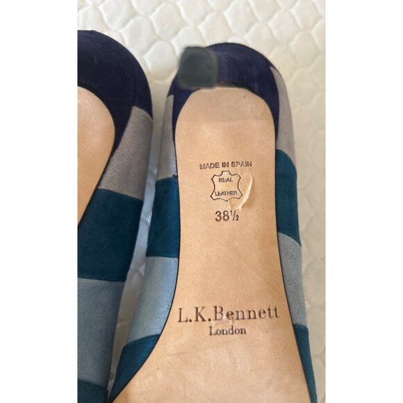 L.K. Bennett London Women's 38.5 Blue Suede Colorblock Pointed Toe Heels Spain - Picture 6 of 9